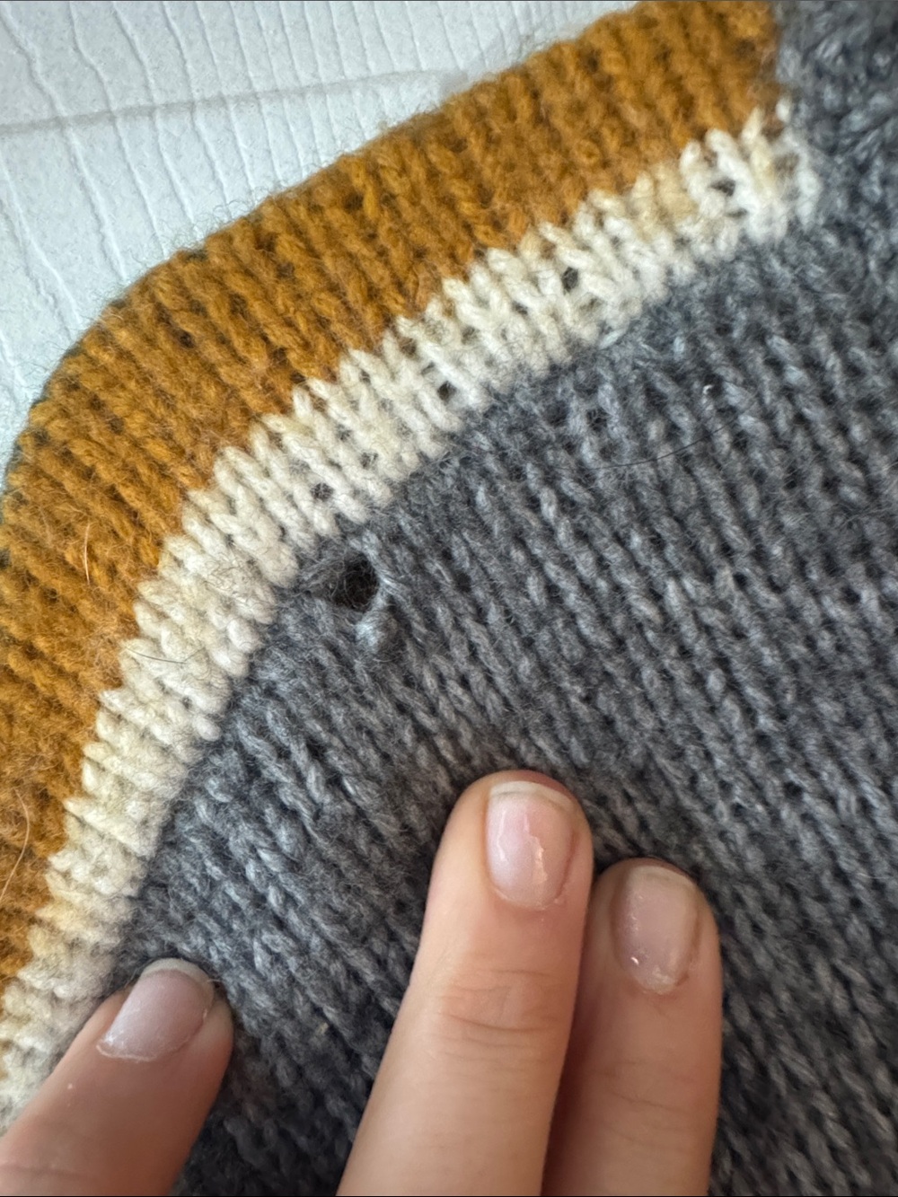 Madewell Gray Crewneck Sweater with Mustard, Green & Rust Stripes - Picture 7 of 7